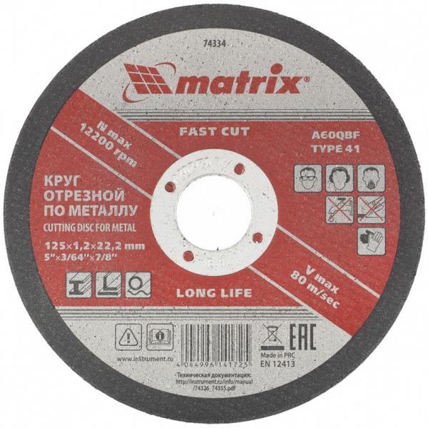 Matrix Круг отрезной по металлу, 125 х 1,2 х 22 мм Matrix