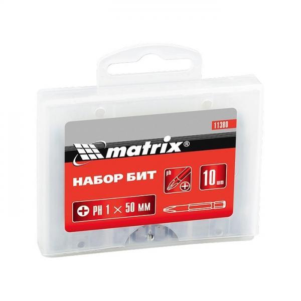 Matrix Набор бит PH1 х 50 мм, сталь 45Х, 10 шт, пластиковый бокс Matrix