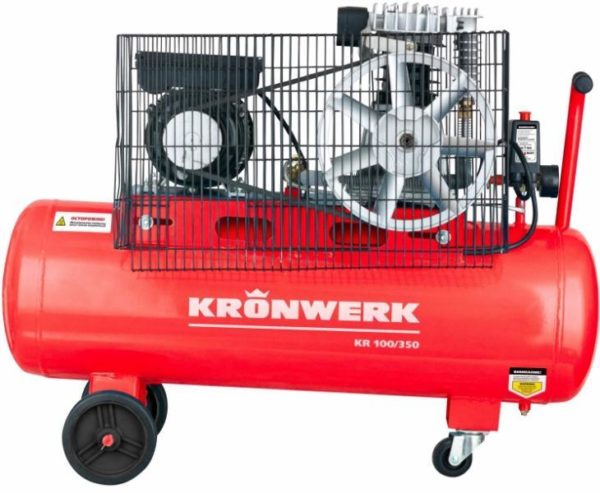 Kronwerk Компрессор воздушный KR 100/350, 2,2 кВт, 350 л/мин, 100 л, ременная передача// Kronwerk